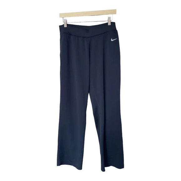 NIKE Women's Fit Dry Black Weave Knit Wide Leg Pockets Pants Size Medium 8/10 - Picture 1 of 10